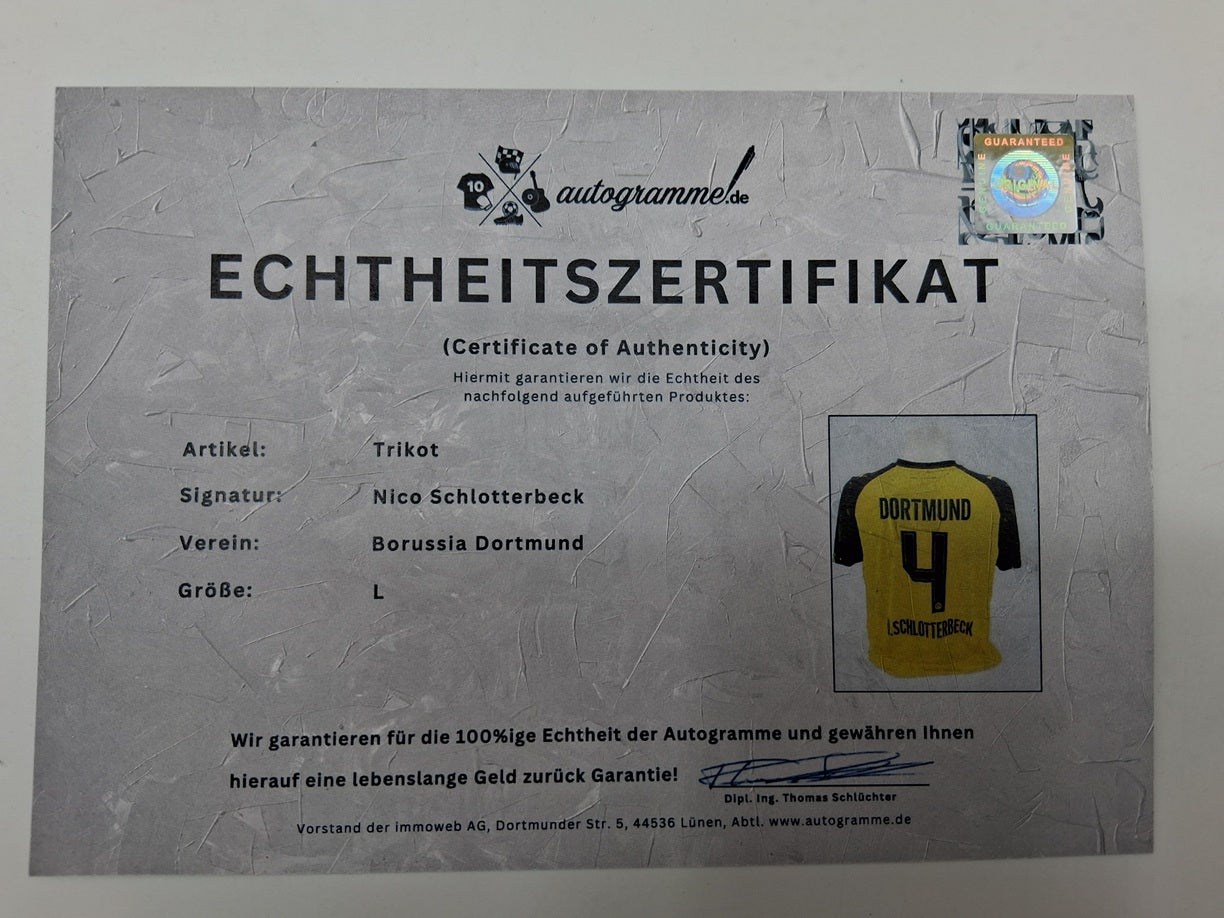Borussia Dortmund Trikot Nico Schlotterbeck signiert BVB Puma COA L