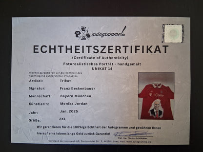 Bayern Munich jersey portrait Franz Beckenbauer hand painted and signed in 2xl