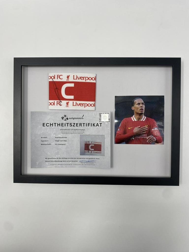 Kapitänsbinde Virgil van Dijk signiert im Rahmen FC Liverpool Autogramm