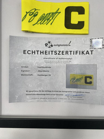 Kapitänsbinde Jörg Albertz signiert im Rahmen Hamburger SV Autogramm COA