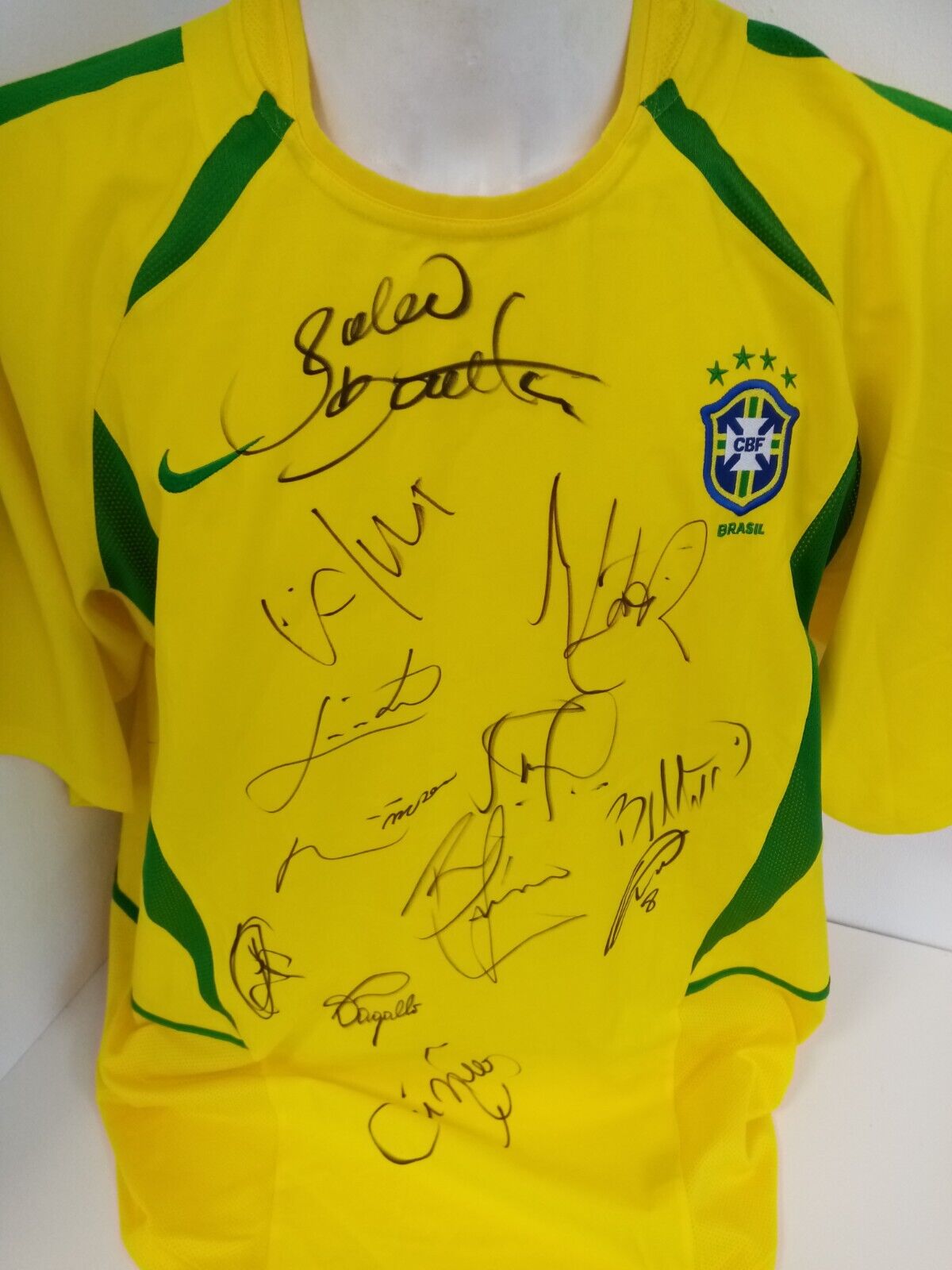 Brasilien Trikot WM 2002 Teamsigniert COA Fußball Nike Weltmeister Autogramm XL