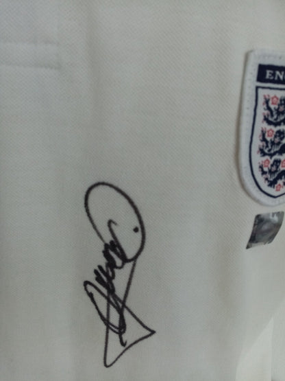 England Poloshirt Andy Cole signiert Autogramm Fußball Three Lions COA Trikot L