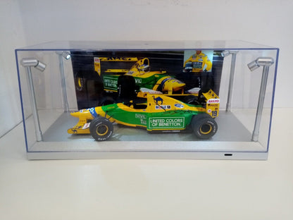 Automodell Michael Schumacher signiert in Vitrine + Licht Benetton Ford Formel 1