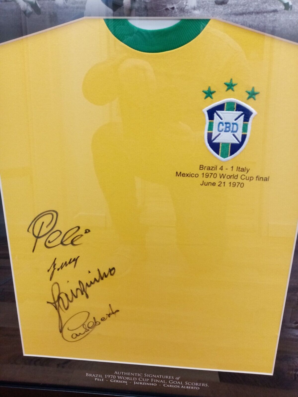 Brasilien Repro Trikot WM 1970 + Rahmen Teamsigniert Autogramm Pele Neu COA