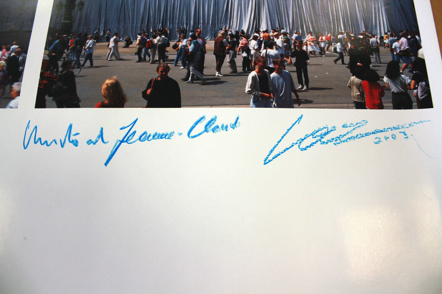 Christo und Jeanne Claude handsignierter Kunstdruck + Original Stoff vom Reichstag