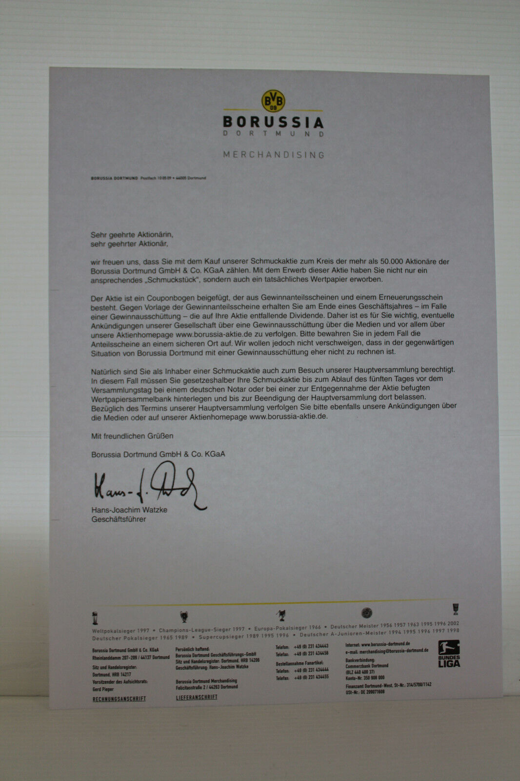 Original BVB Borussia Dortmund jewelry stock framed