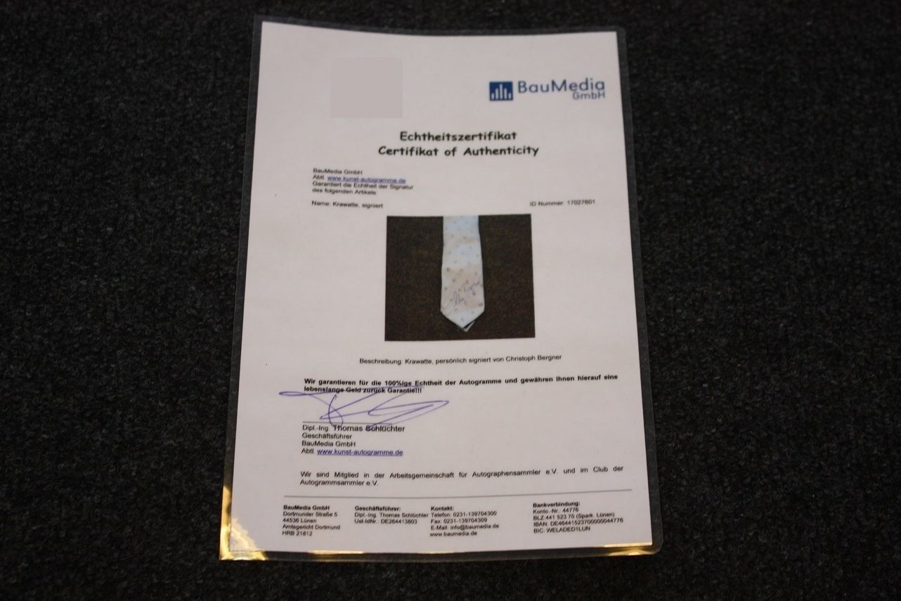Krawatte, persönlich signiert von Christoph Bergner, CDU, Politik, Autogramm Neu