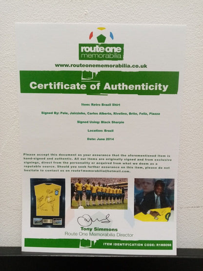 Brasilien Repro Trikot WM 1970 + Rahmen Teamsigniert Autogramm Pele Rivelino COA