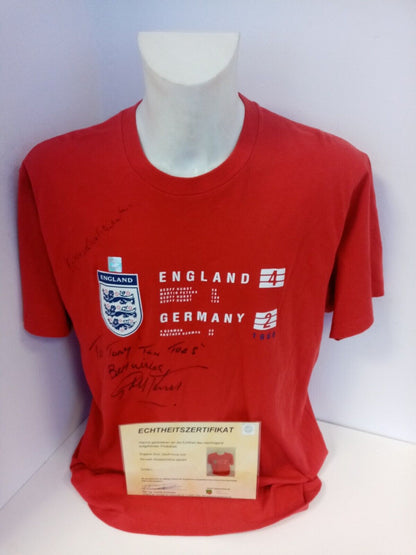 England Shirt WM 1966 Geoff Hurst + Kenneth Wolstenholme signiert Wembley COA L