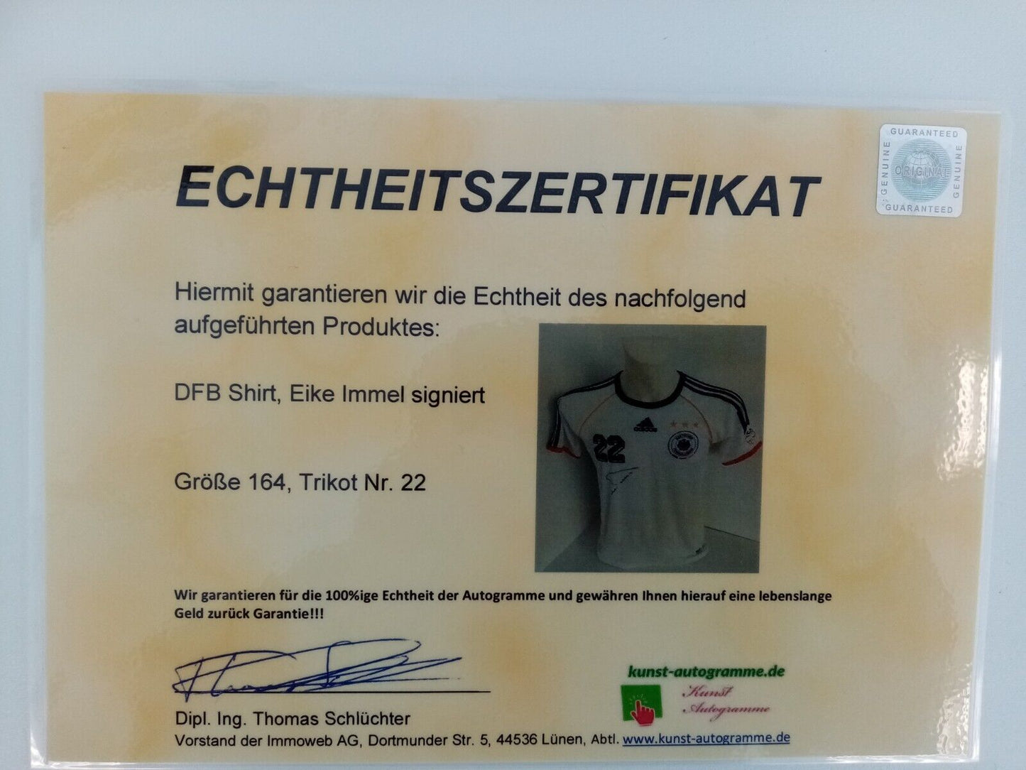 Deutschland Shirt Eike Immel signiert DFB Unterschrift Trikot Adidas COA 164