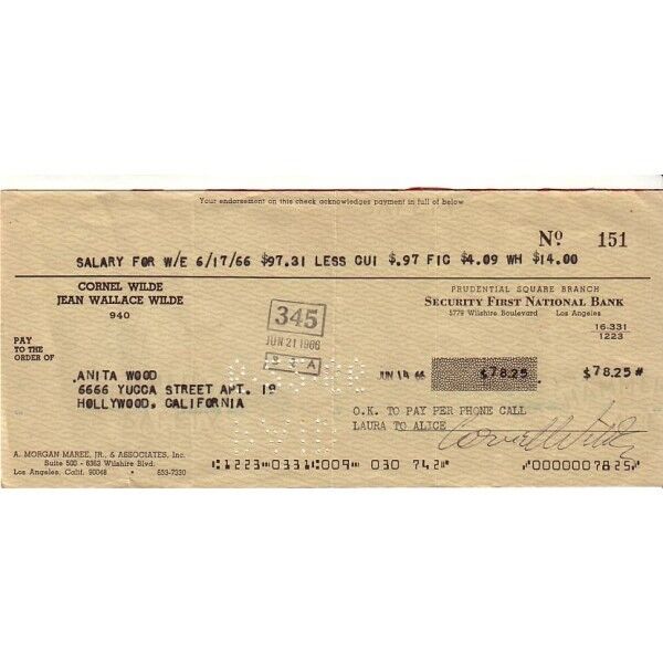 Scheck, original signiert von Cornelius Wilde, Autogramm, Film, Fernsehen, Kino