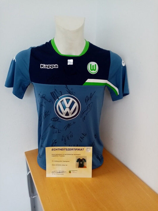 VFL Wolfsburg Shirt 15/16 Teamsigniert Bundesliga Autogramm Fußball Kappa 164