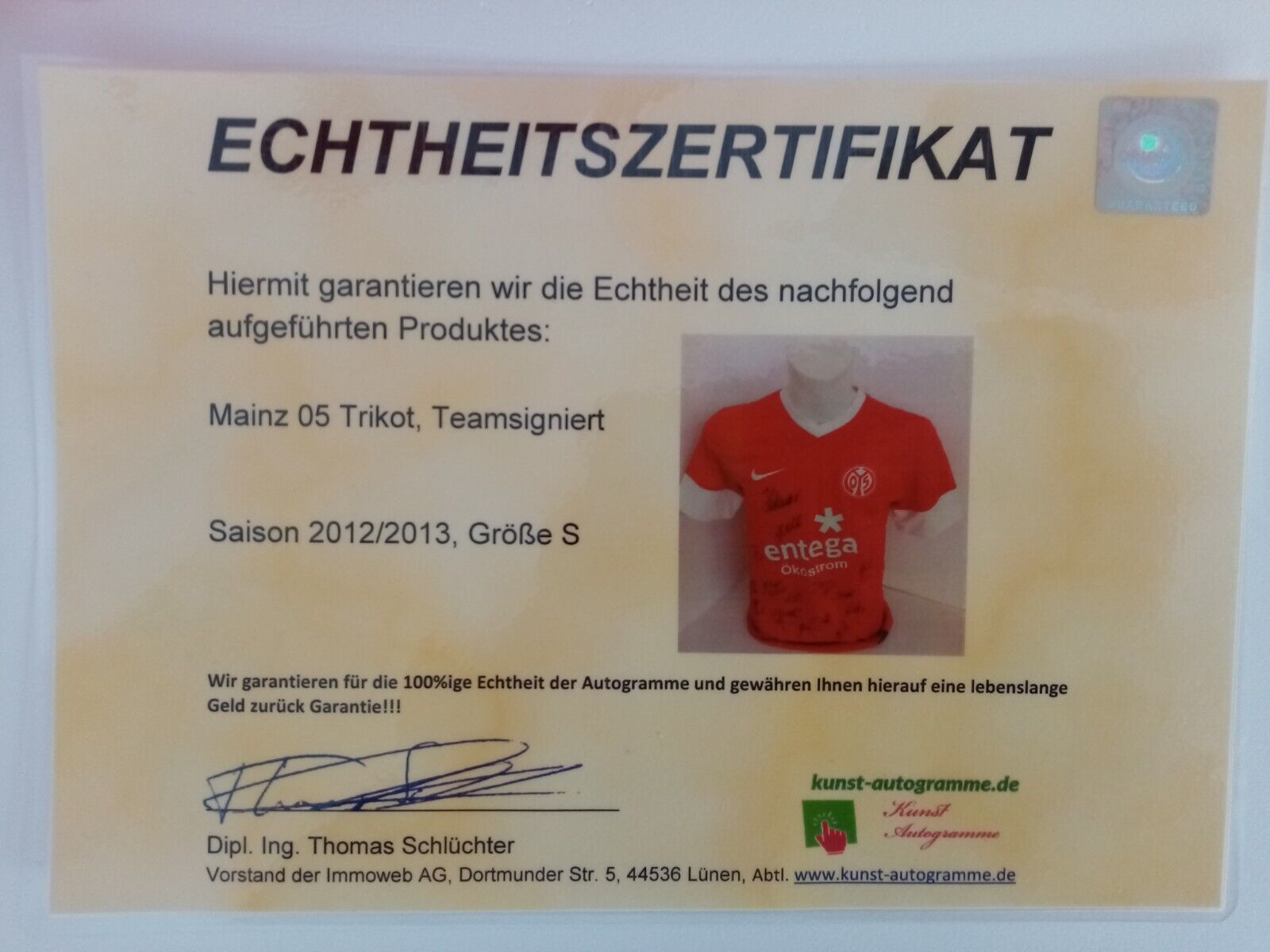 Mainz 05 jersey 2012/2013 team signed autograph bundesliga football nike coa s