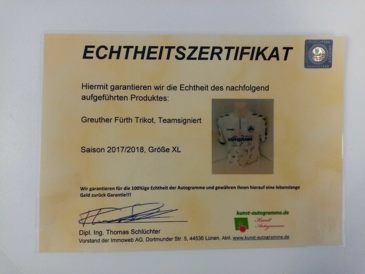 Greuther Fürth Trikot 2017/2018 team signed autograph signature Hummel XL