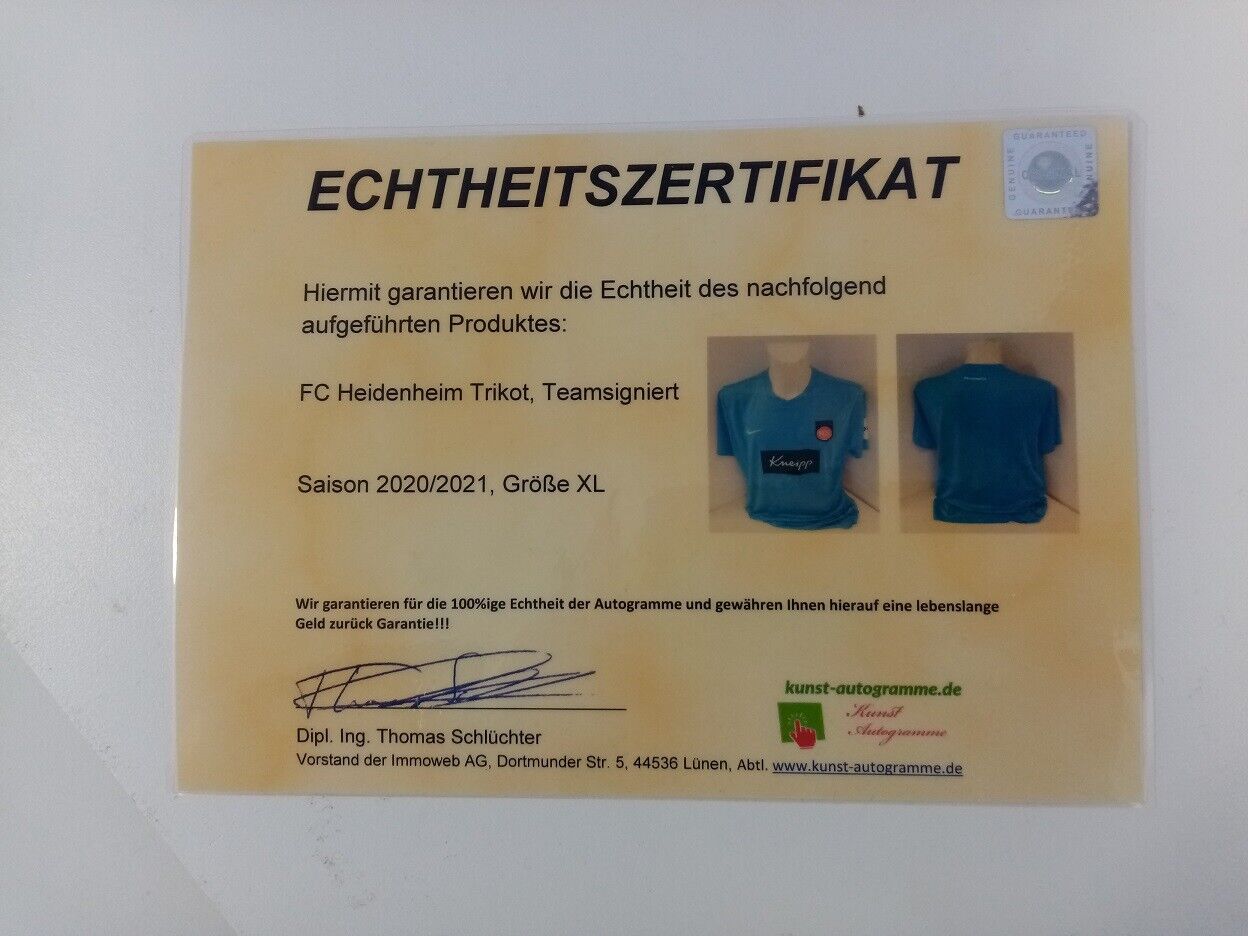 FC Heidenheim Trikot 20/21 Teamsigniert Fußball Autogramm Unterschrift Nike XL