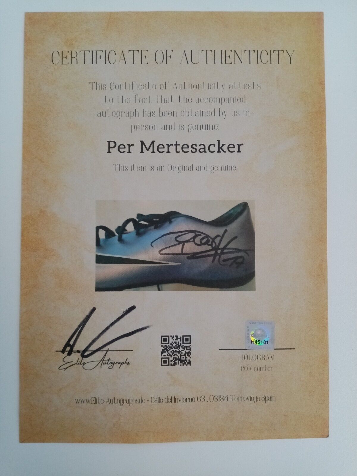 Fußballschuh Mertesacker signiert  Autogramm Unterschrift Nike Fußball WM 2014