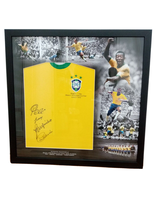 Brasilien Repro Trikot WM 1970 + Rahmen Teamsigniert Autogramm Pele Neu COA