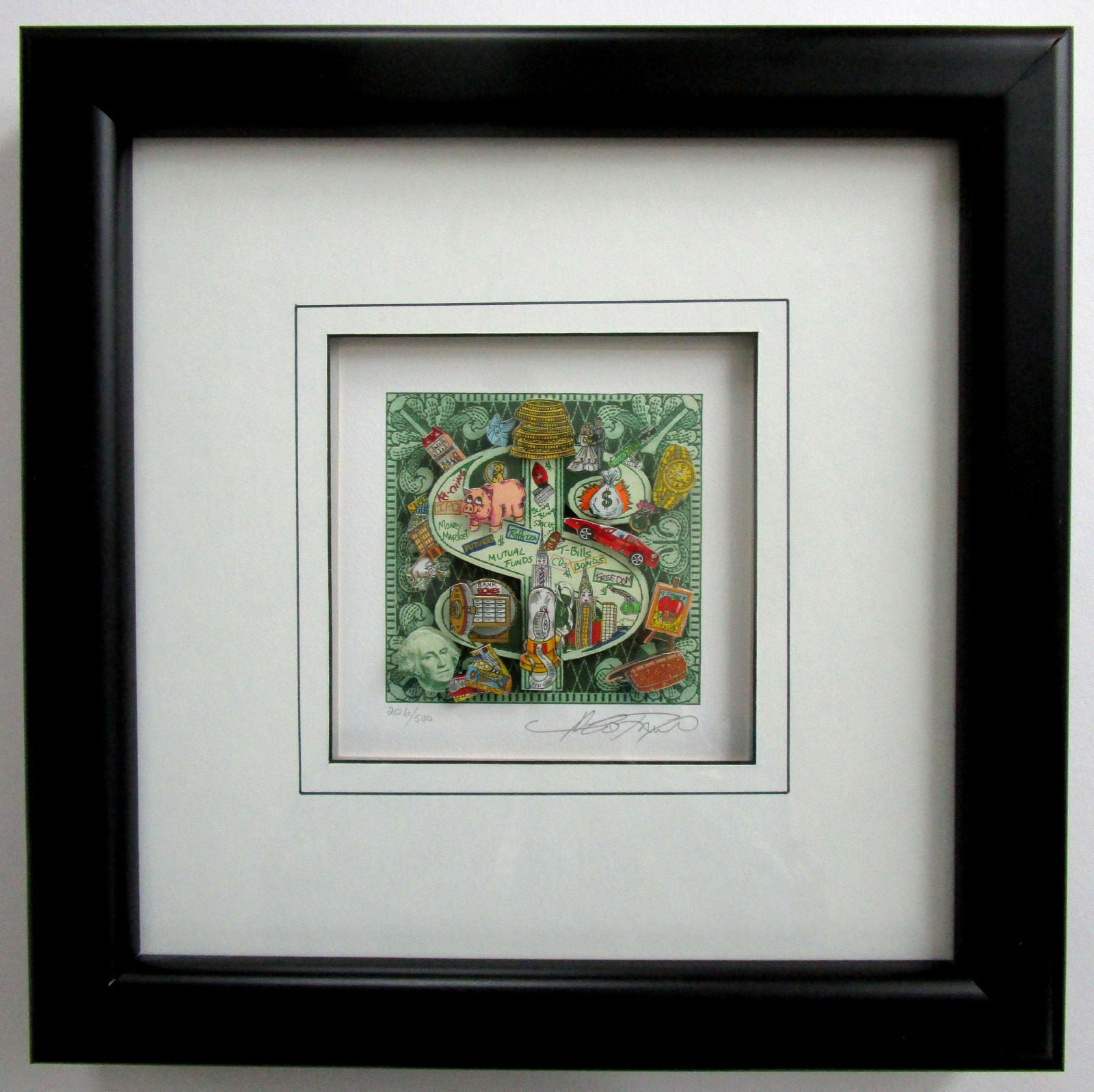 Charles Fazzino "Ka Ching" "Dollar" limited, signed 3D art print