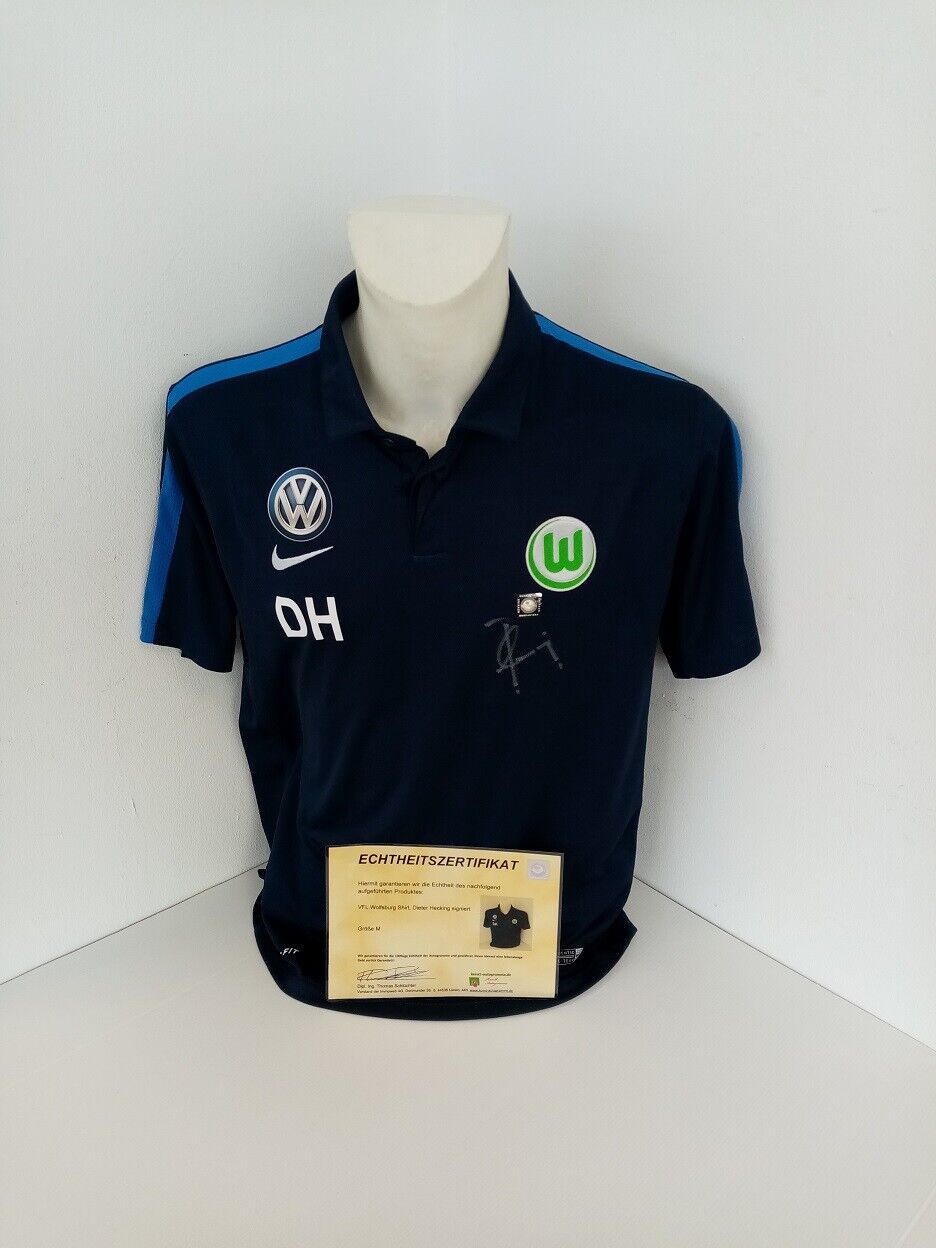 VFL Wolfsburg Shirt Hecking signiert Autogramme Fußball Nike Unterschrift Neu M